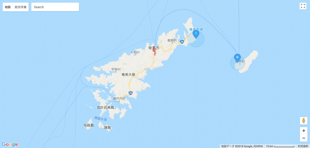 奄美大島俯瞰地図